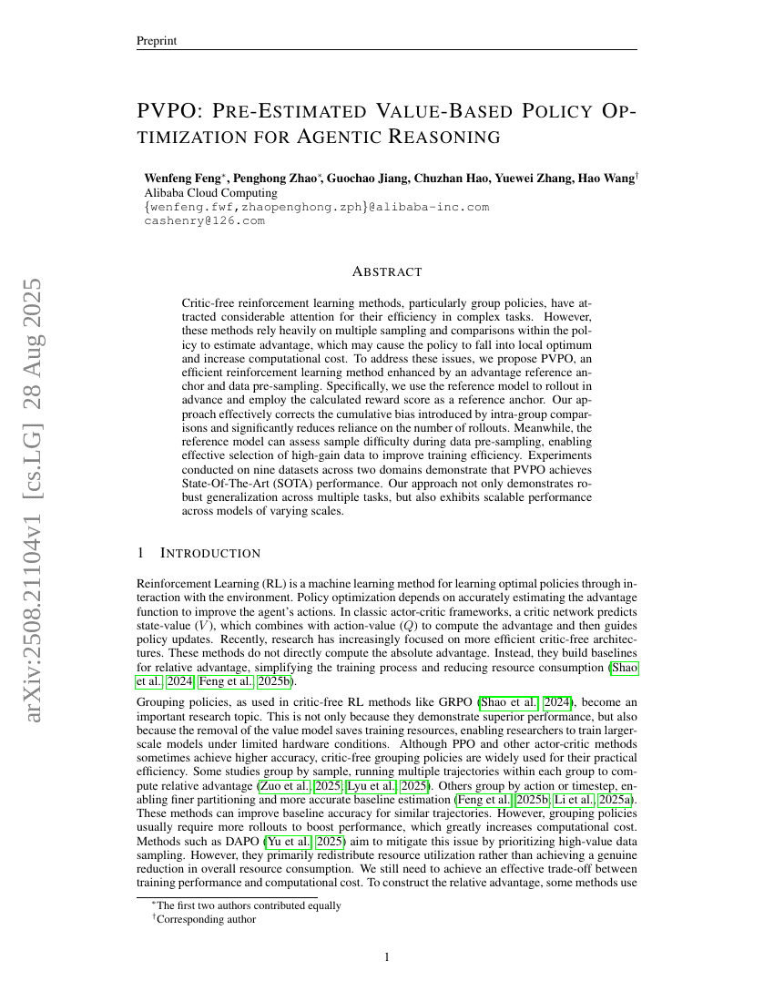PVPO: Pre-Estimated Value-Based Policy Optimization for Agentic Reasoning