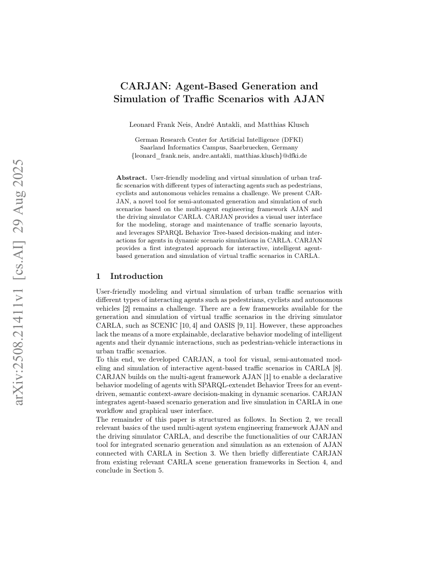 CARJAN: Agent-Based Generation and Simulation of Traffic Scenarios with AJAN