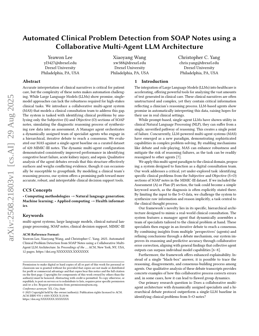 Automated Clinical Problem Detection from SOAP Notes using a Collaborative Multi-Agent LLM Architecture