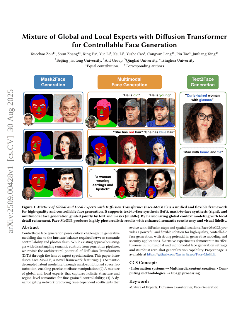 Mixture of Global and Local Experts with Diffusion Transformer for Controllable Face Generation