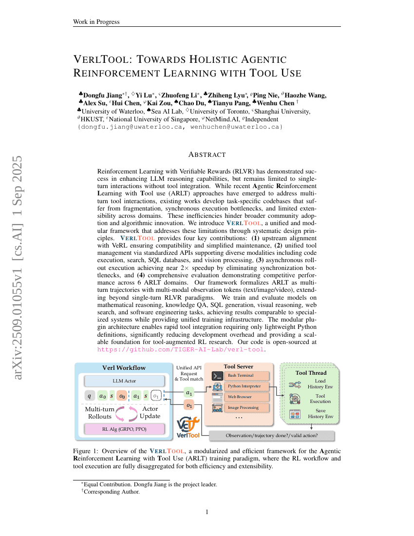 VerlTool: Towards Holistic Agentic Reinforcement Learning with Tool Use
