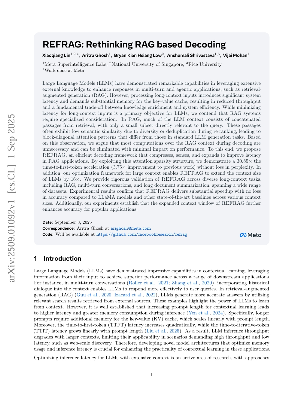 REFRAG: Rethinking RAG based Decoding