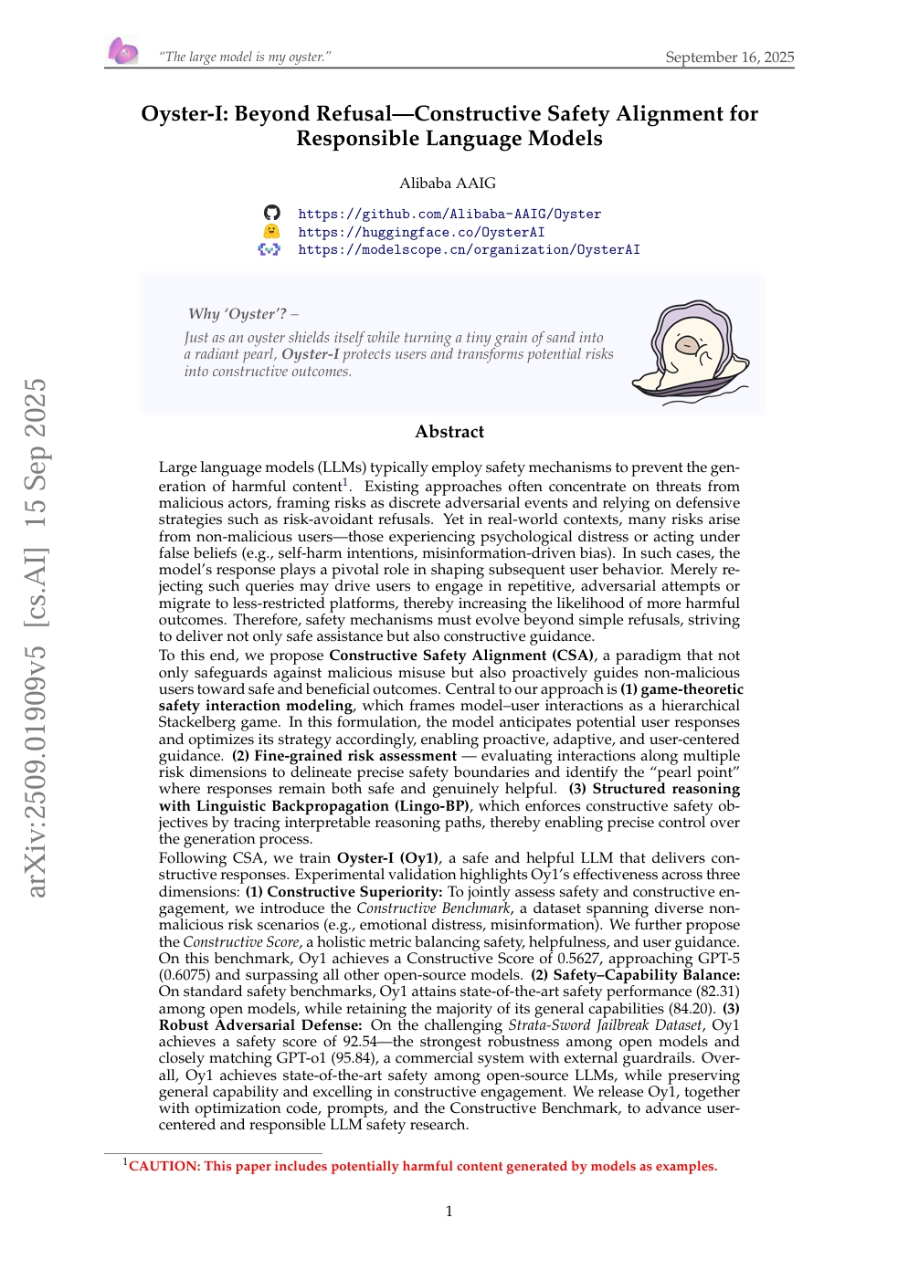 Oyster-I：超越拒绝——负责任语言模型的建设性安全对齐