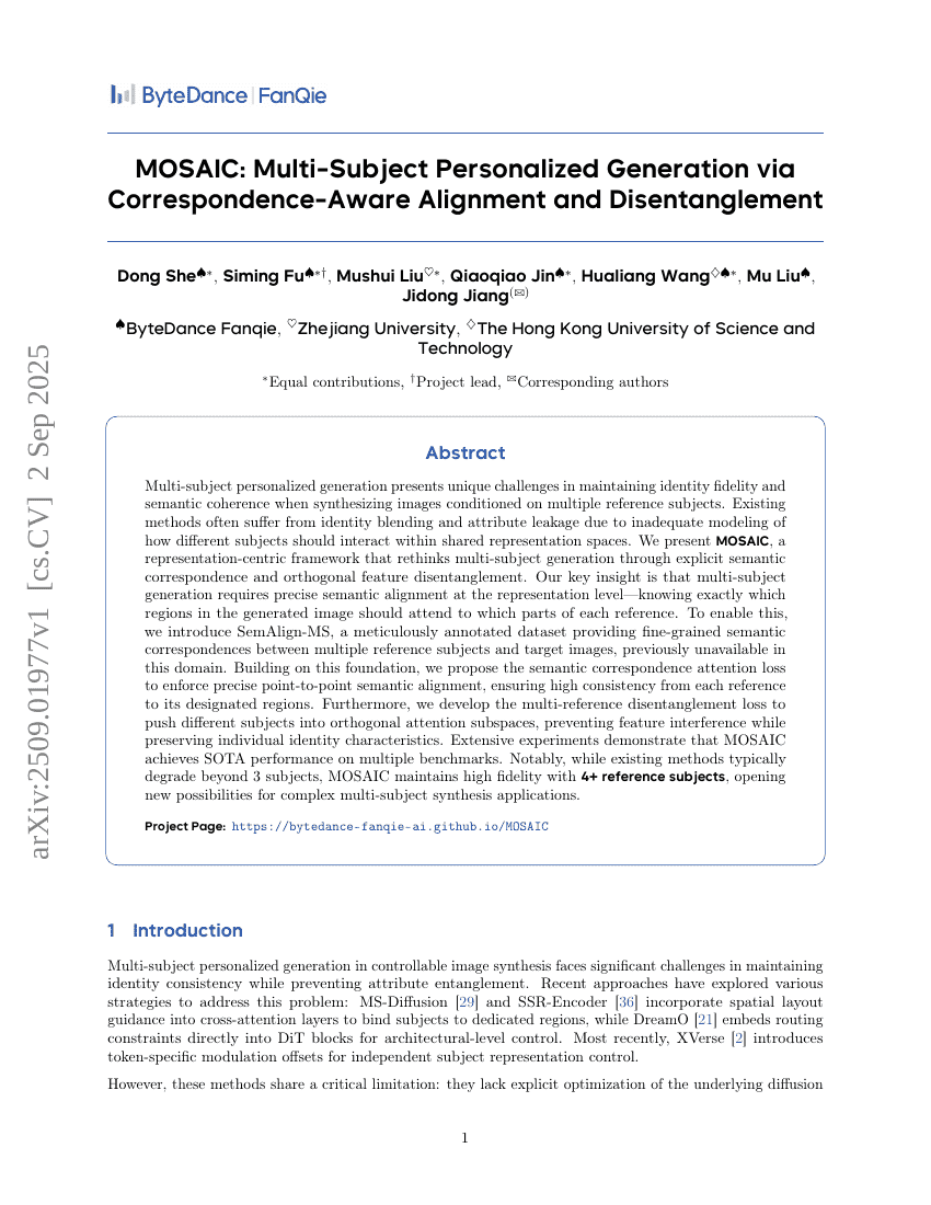 MOSAIC: Multi-Subject Personalized Generation via Correspondence-Aware Alignment and Disentanglement