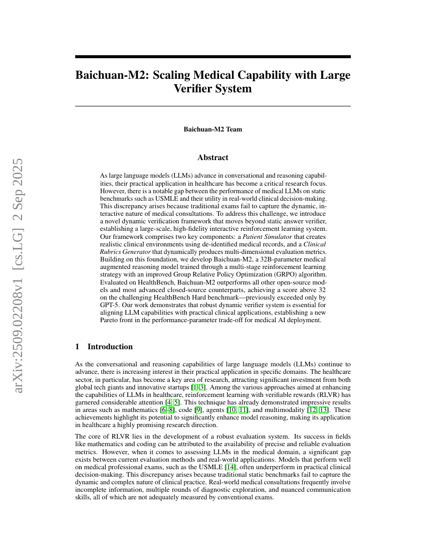 Baichuan-M2: Scaling Medical Capability with Large Verifier System