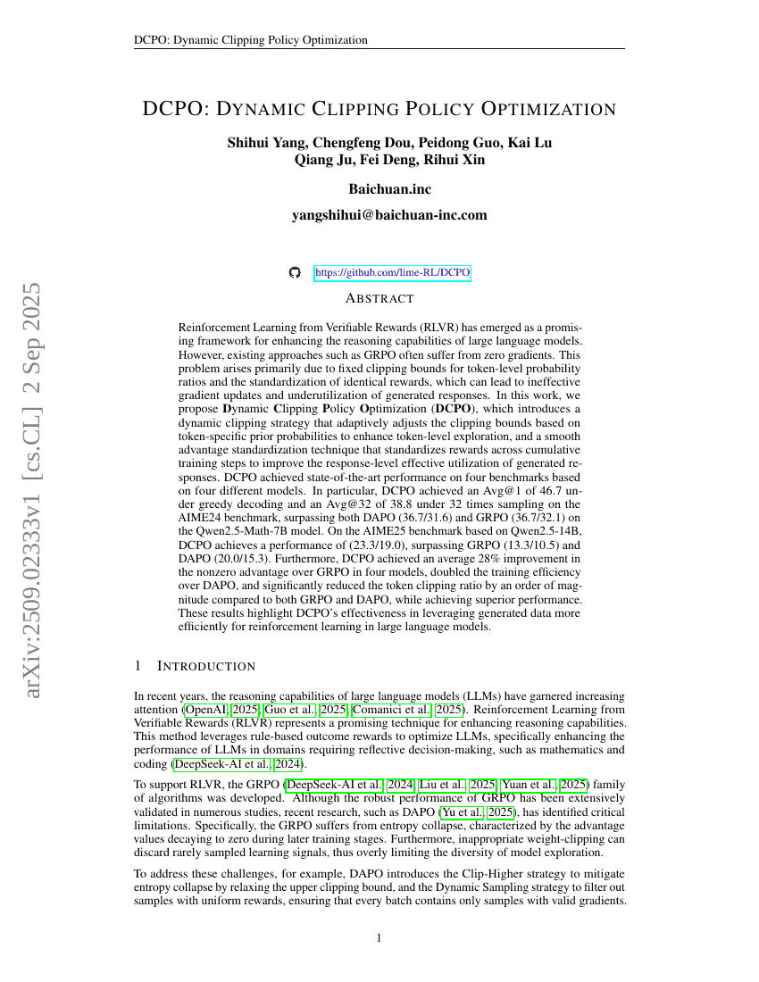 DCPO: Dynamic Clipping Policy Optimization