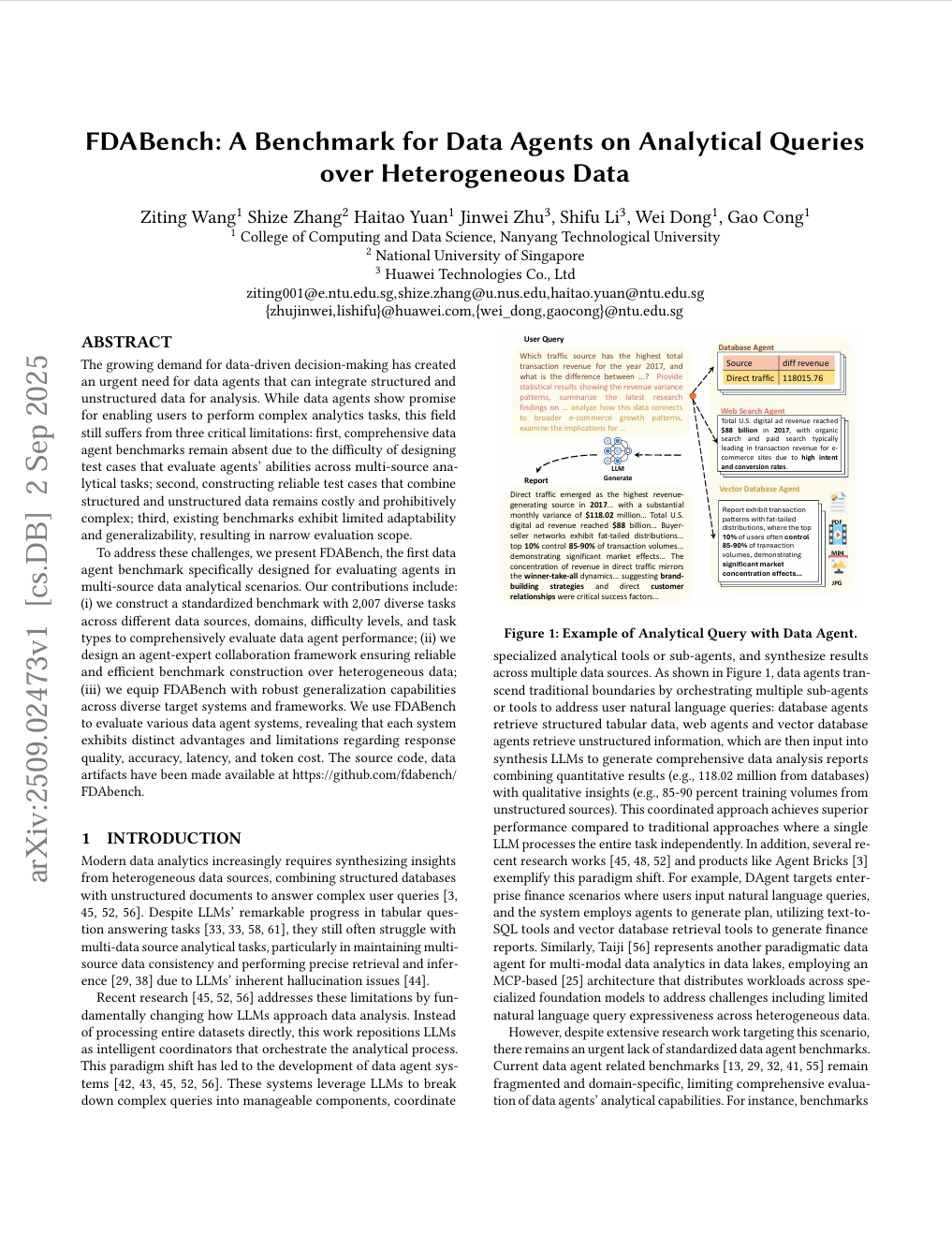 FDABench: A Benchmark for Data Agents on Analytical Queries over Heterogeneous Data