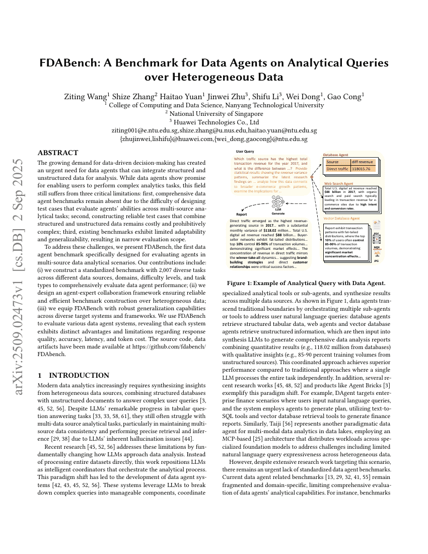 FDABench: A Benchmark for Data Agents on Analytical Queries over Heterogeneous Data