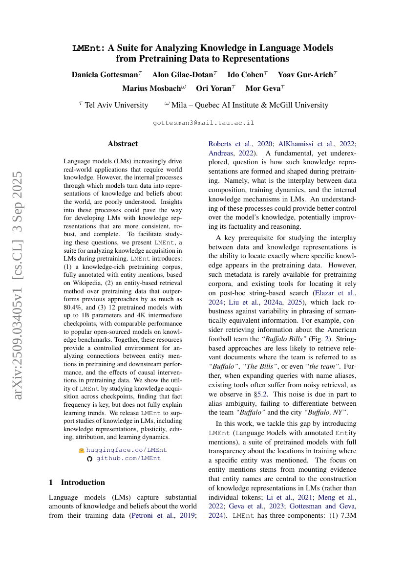 LMEnt: A Suite for Analyzing Knowledge in Language Models from
Pretraining Data to Representations
