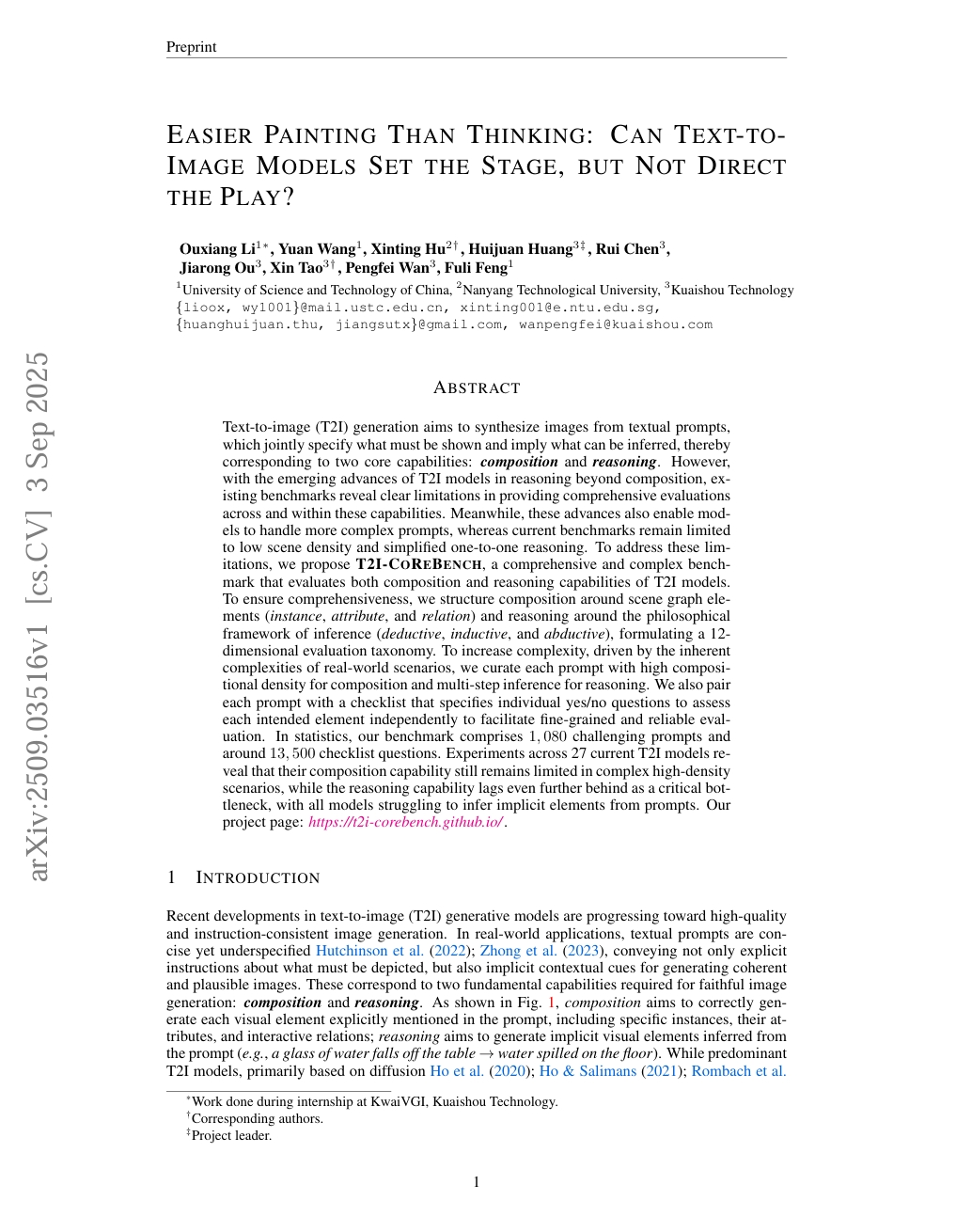 Easier Painting Than Thinking: Can Text-to-Image Models Set the Stage, but Not Direct the Play?