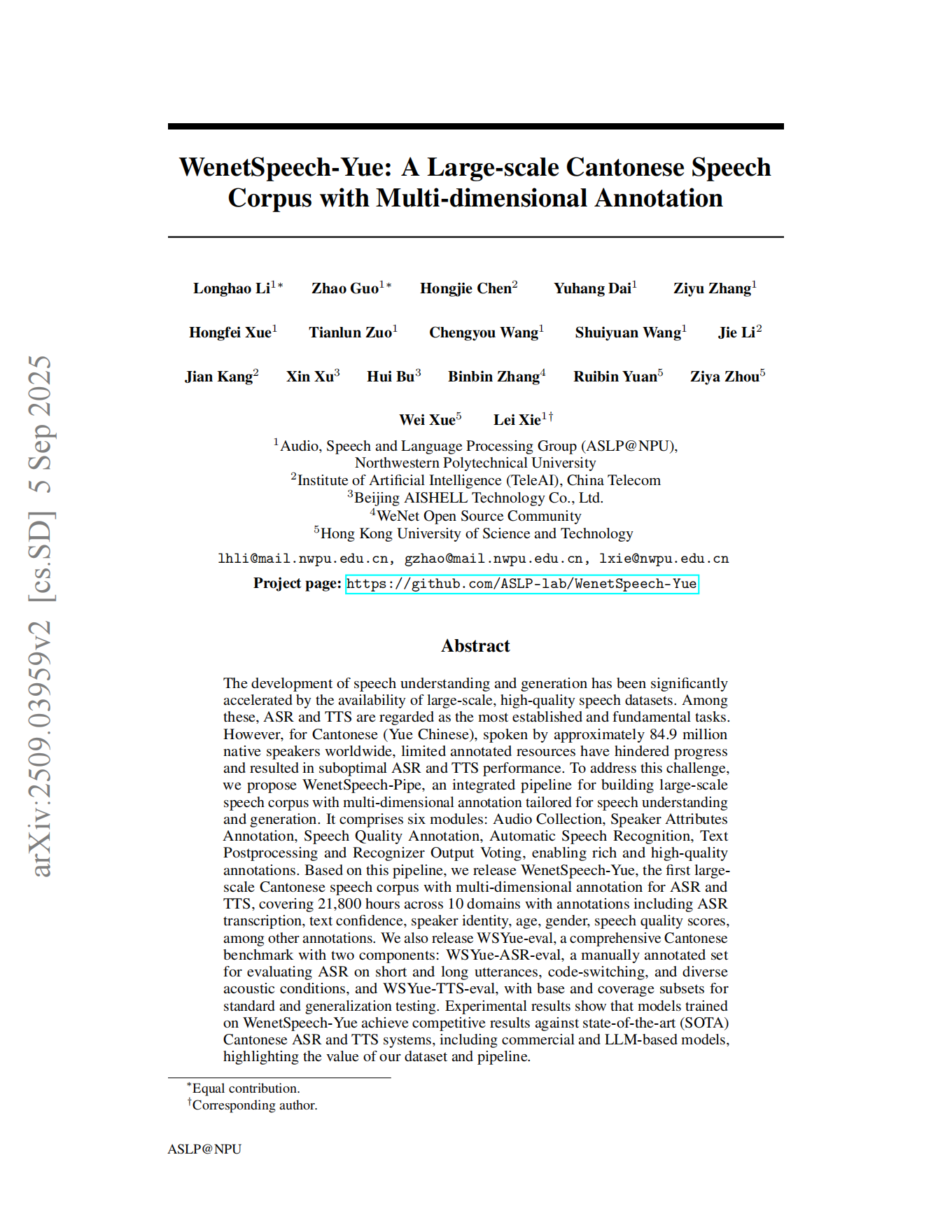 WenetSpeech-Yue: Ein großes kantonesisches Sprachkorpus mit mehrdimensionaler Annotation