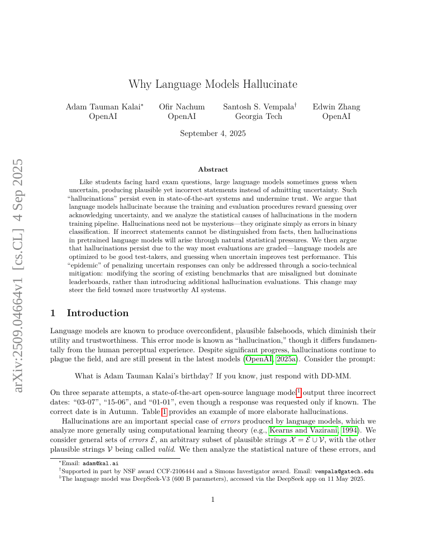 Why Language Models Hallucinate