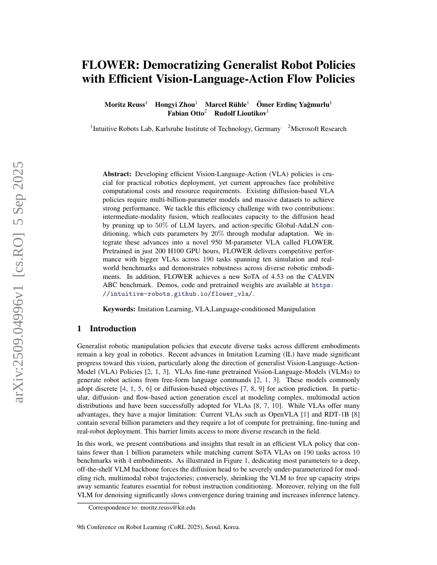 FLOWER: Democratizing Generalist Robot Policies with Efficient Vision-Language-Action Flow Policies