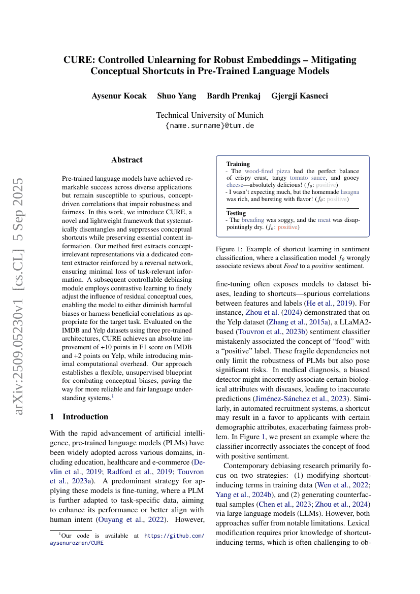 CURE: Controlled Unlearning for Robust Embeddings -- Mitigating Conceptual Shortcuts in Pre-Trained Language Models