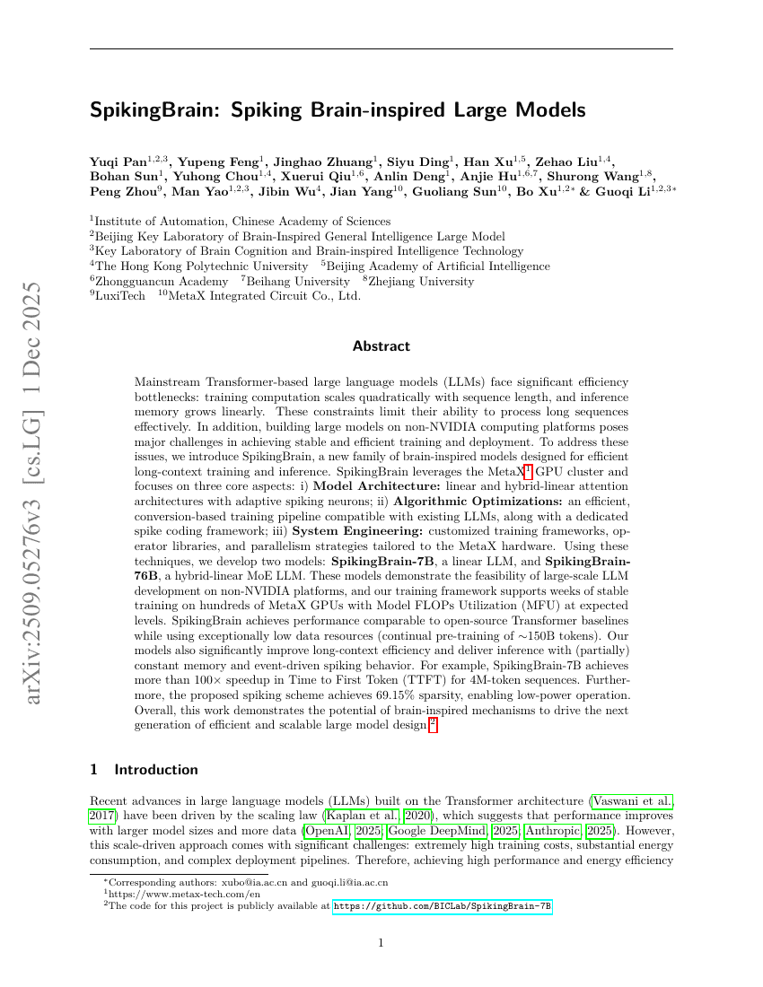 SpikingBrain Technical Report: Spiking Brain-inspired Large Models