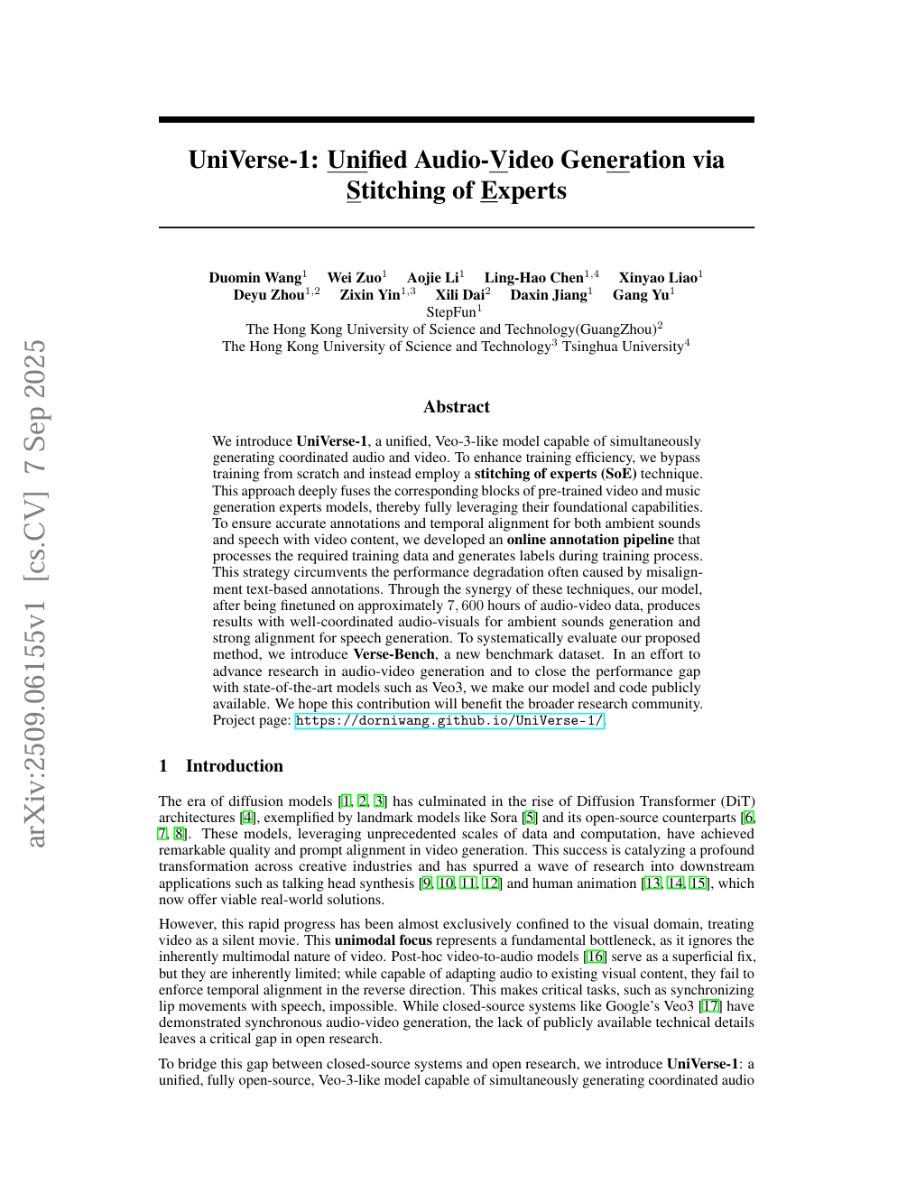 UniVerse-1: Unified Audio-Video Generation via Stitching of Experts