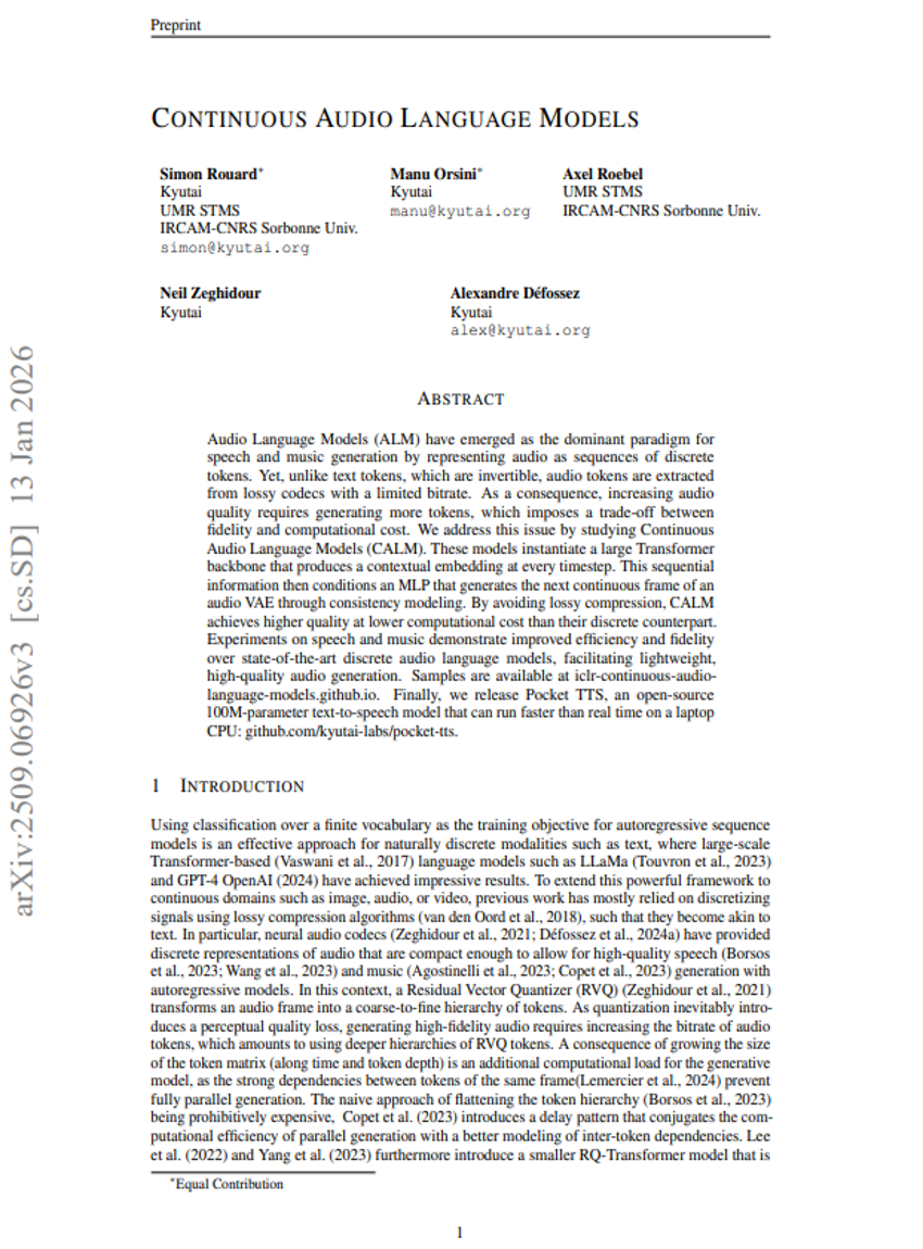 Continuous Audio Language Models