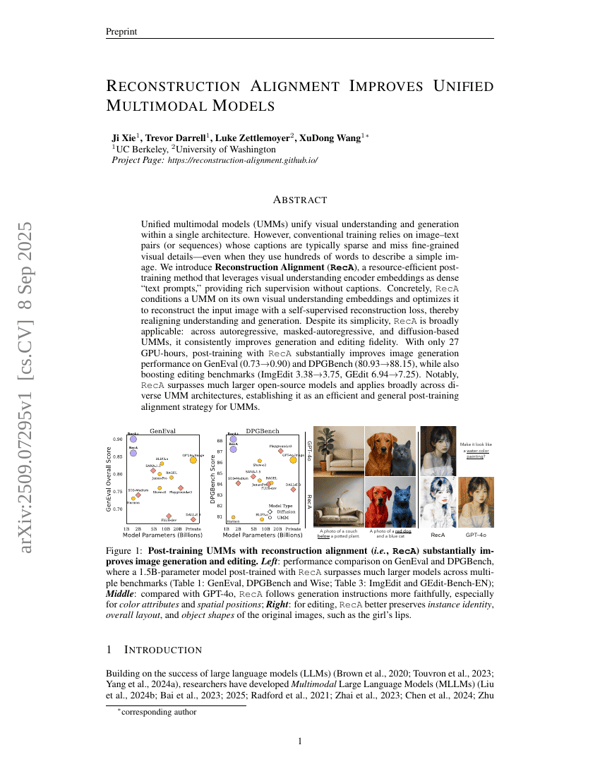 Reconstruction Alignment Improves Unified Multimodal Models