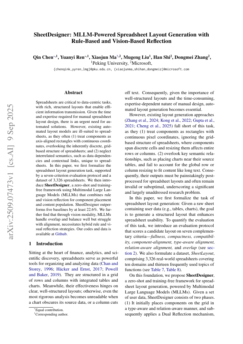 SheetDesigner: MLLM-Powered Spreadsheet Layout Generation with Rule-Based and Vision-Based Reflection