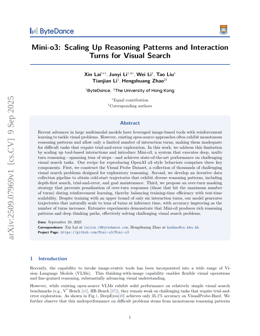 Mini-o3: Scaling Up Reasoning Patterns and Interaction Turns for Visual
Search