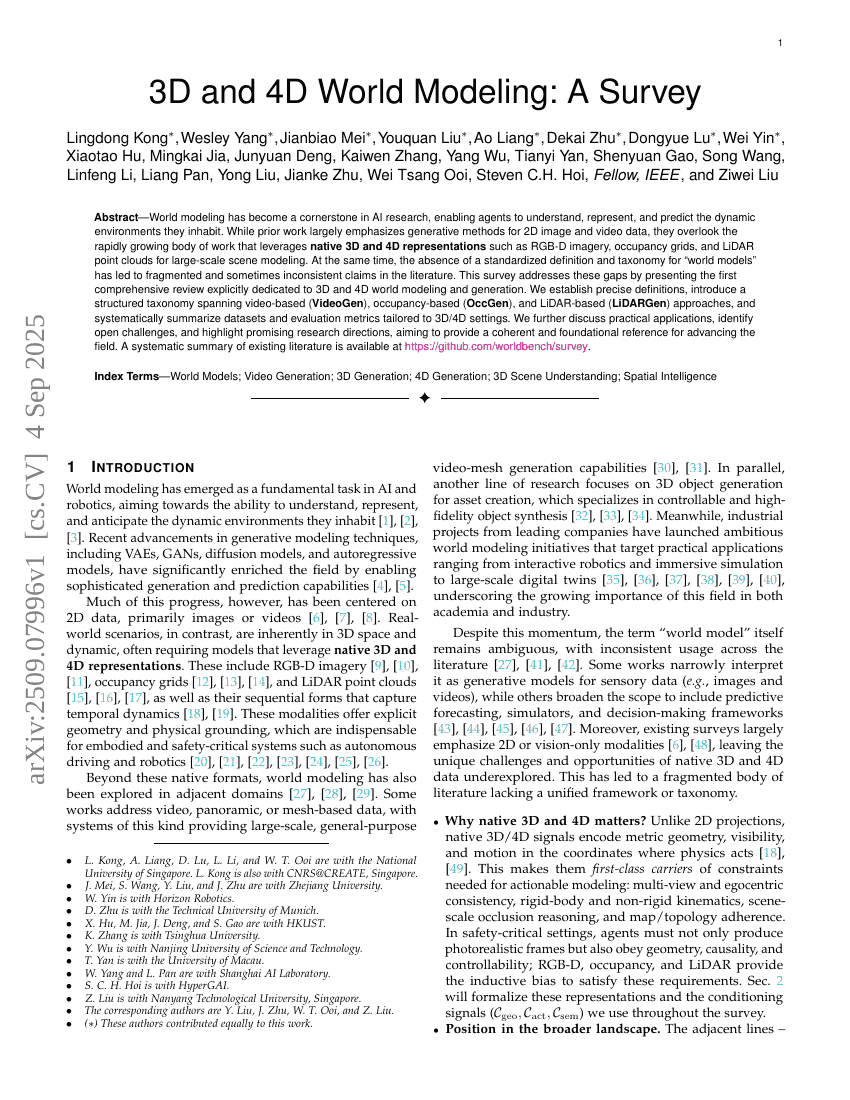 3D and 4D World Modeling: A Survey