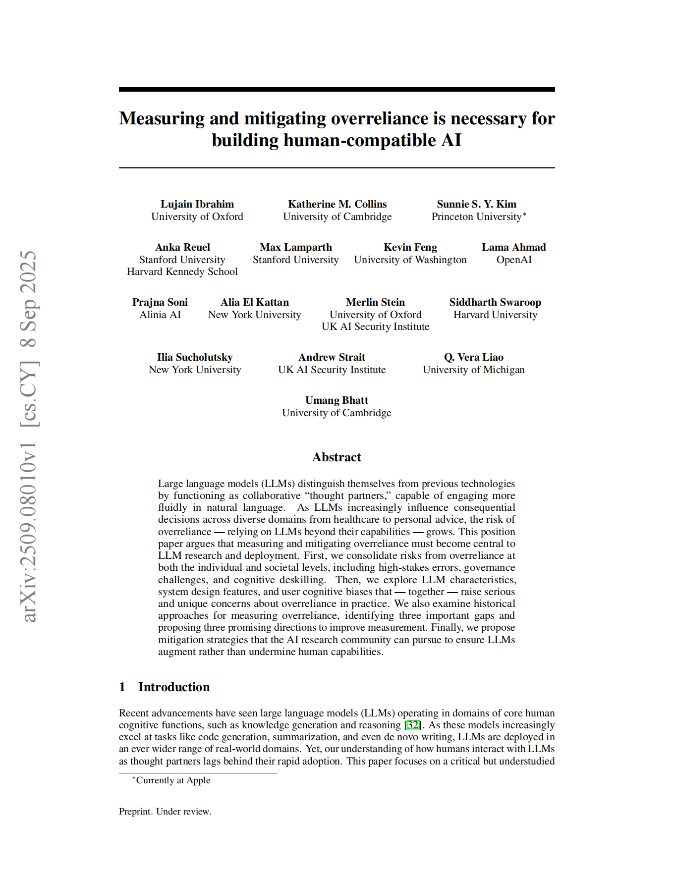 Measuring and mitigating overreliance is necessary for building human-compatible AI