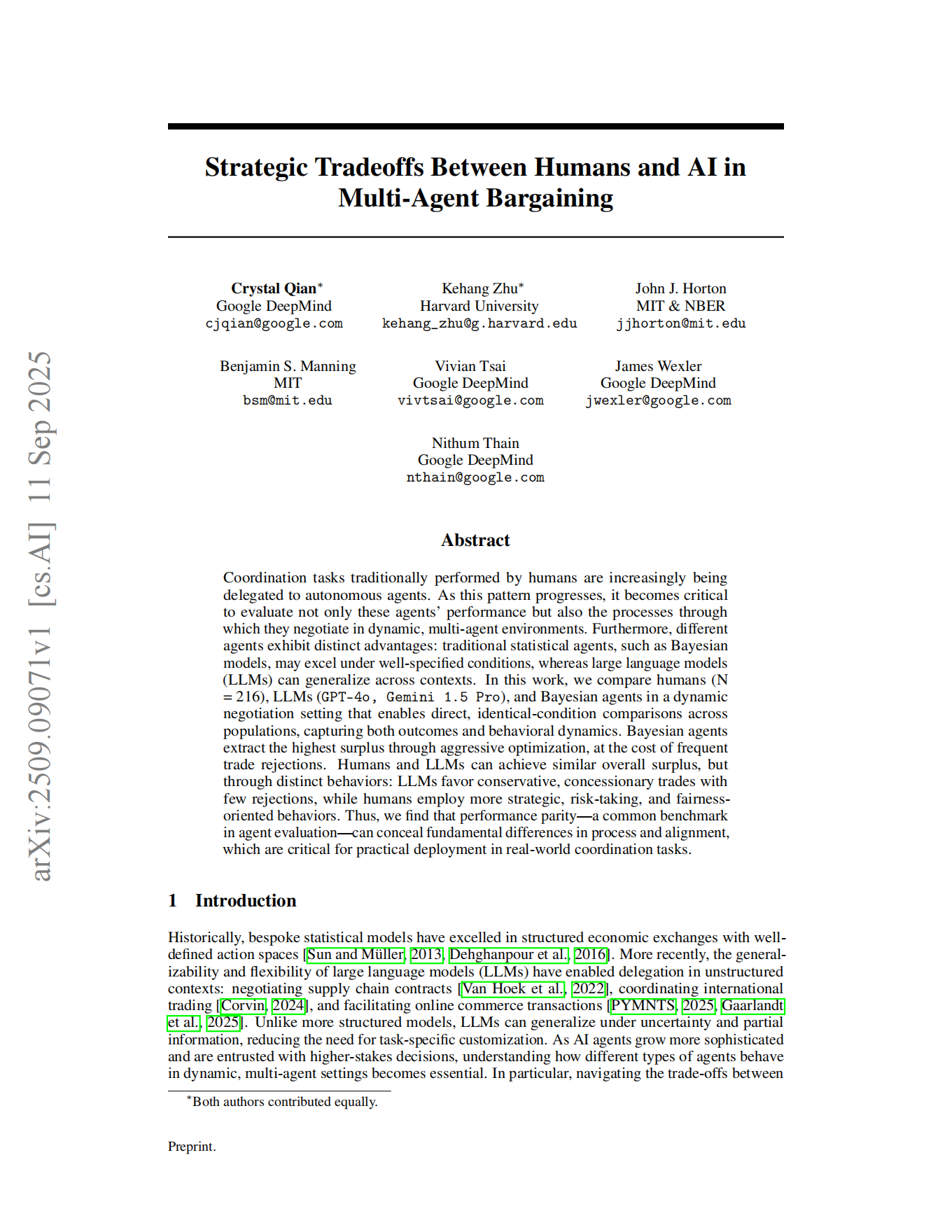 Understanding Economic Tradeoffs Between Human and AI Agents in Bargaining Games