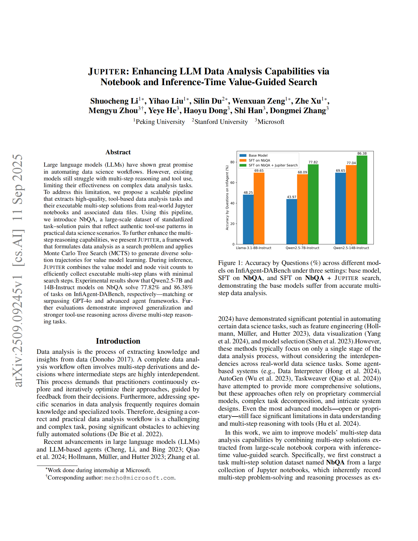 Jupiter: Enhancing LLM Data Analysis Capabilities via Notebook and Inference-Time Value-Guided Search