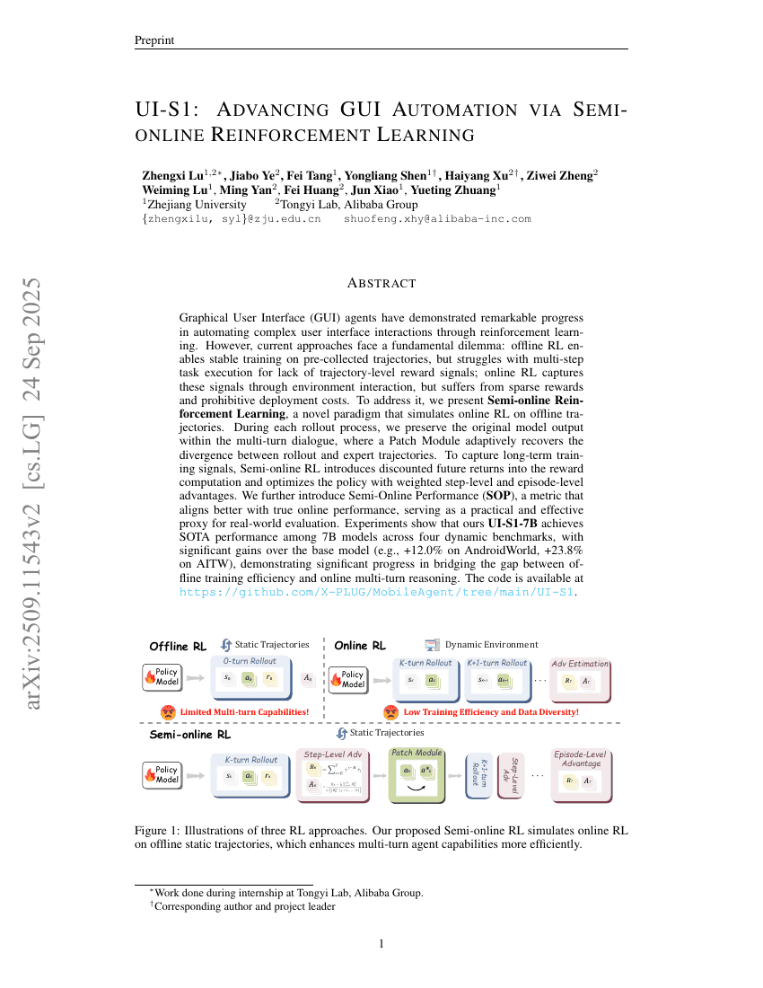 UI-S1: Advancing GUI Automation via Semi-online Reinforcement Learning