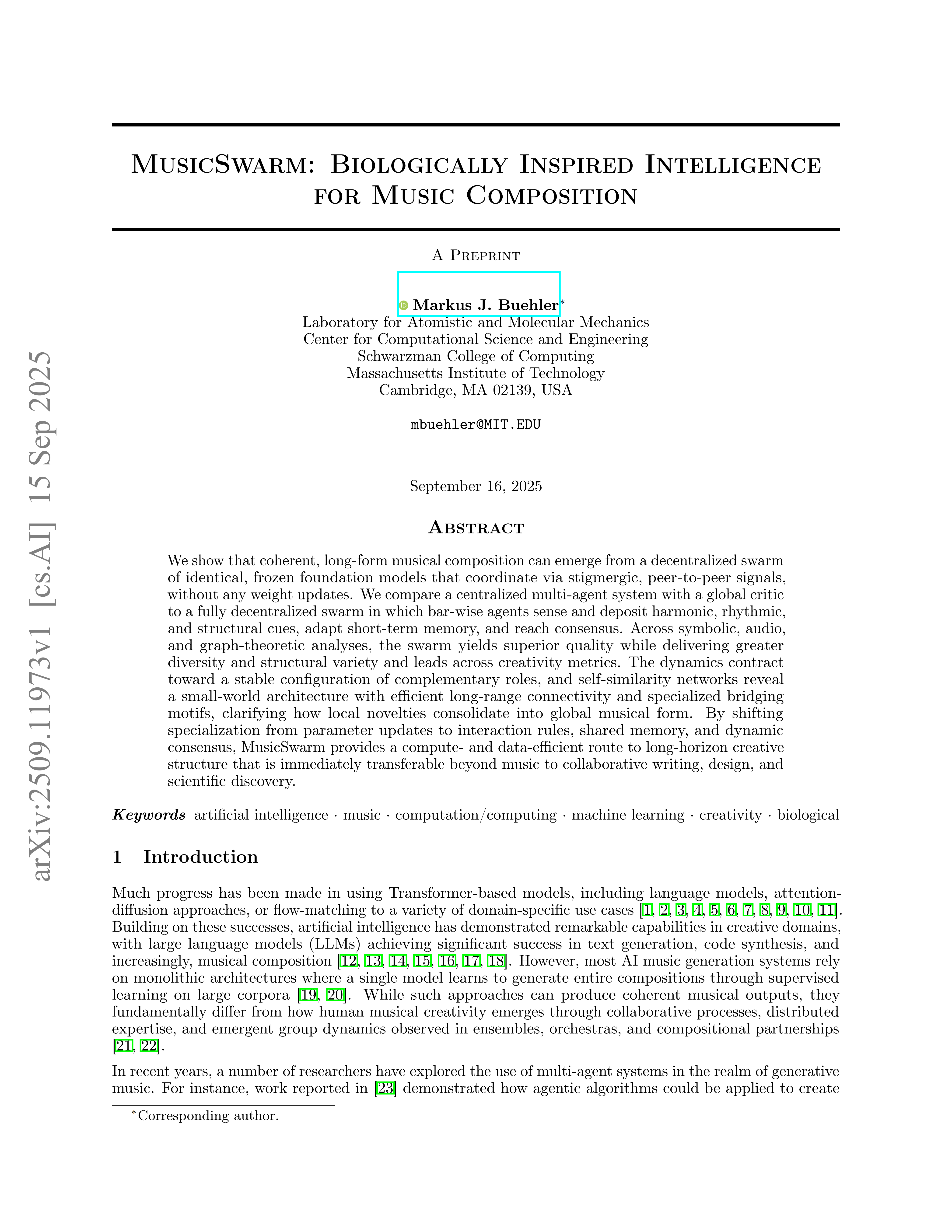 MusicSwarm: Biologically Inspired Intelligence for Music Composition