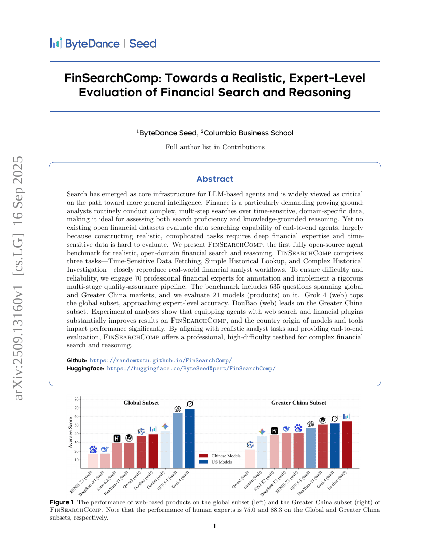 FinSearchComp: Towards a Realistic, Expert-Level Evaluation of Financial
Search and Reasoning