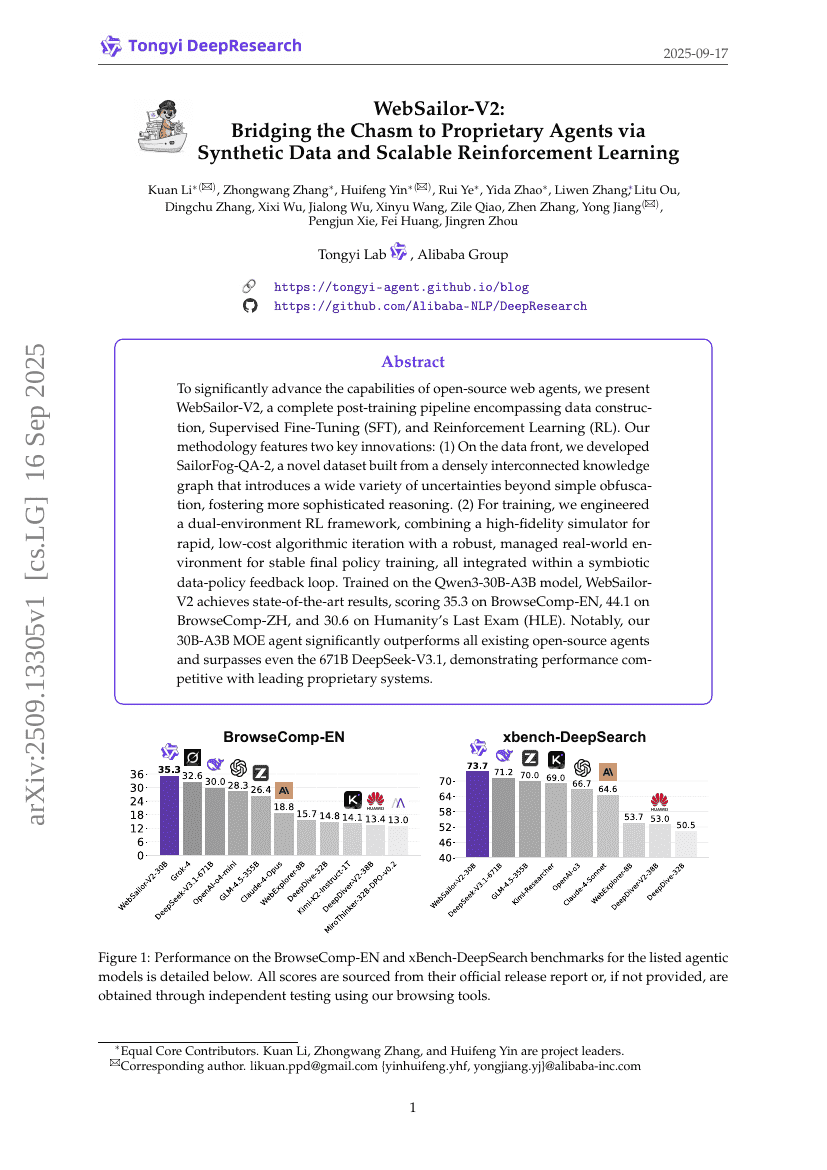 WebSailor-V2: Bridging the Chasm to Proprietary Agents via Synthetic
Data and Scalable Reinforcement Learning