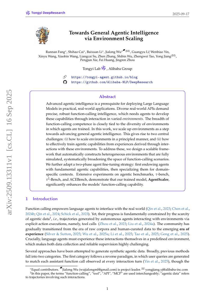 Towards General Agentic Intelligence via Environment Scaling