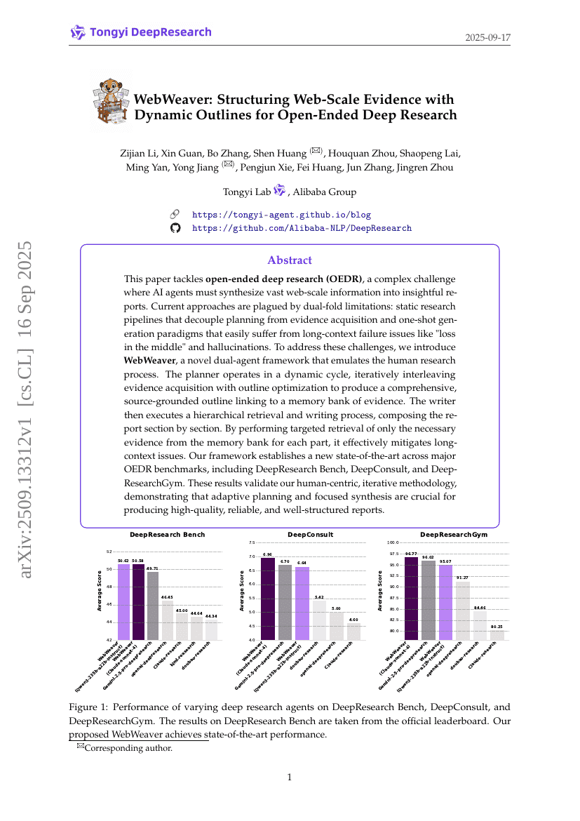 WebWeaver: Structuring Web-Scale Evidence with Dynamic Outlines for
Open-Ended Deep Research