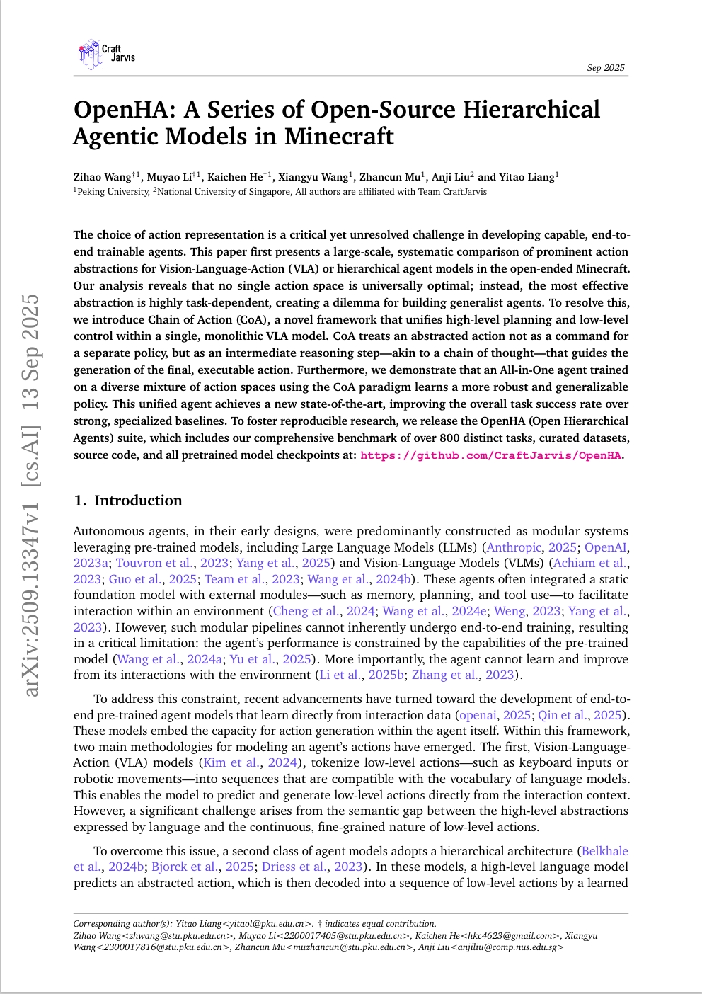 OpenHA: A Series of Open-Source Hierarchical Agentic Models in Minecraft