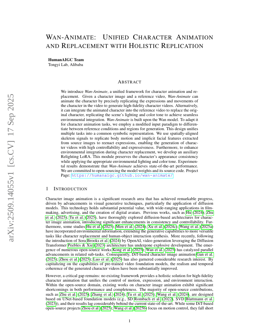 Wan-Animate: Unified Character Animation and Replacement with Holistic
Replication