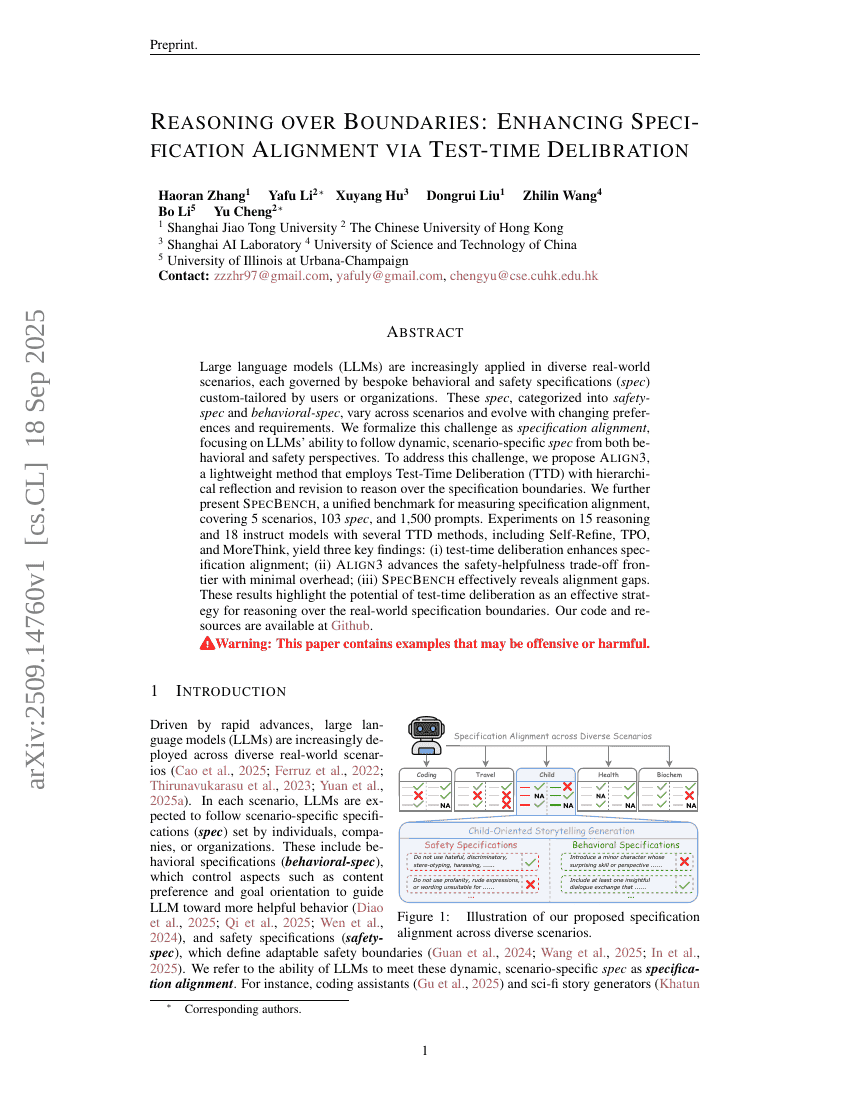 Reasoning over Boundaries: Enhancing Specification Alignment via
Test-time Delibration