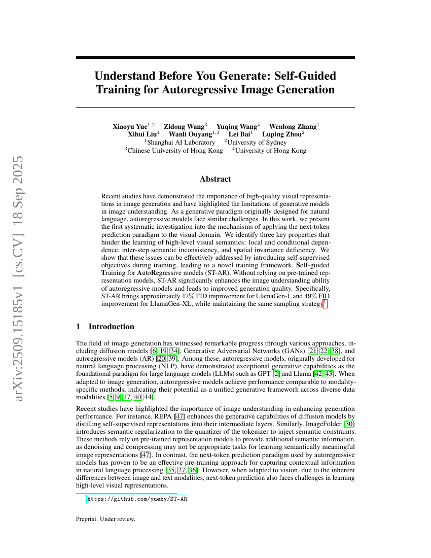 Understand Before You Generate: Self-Guided Training for Autoregressive
Image Generation