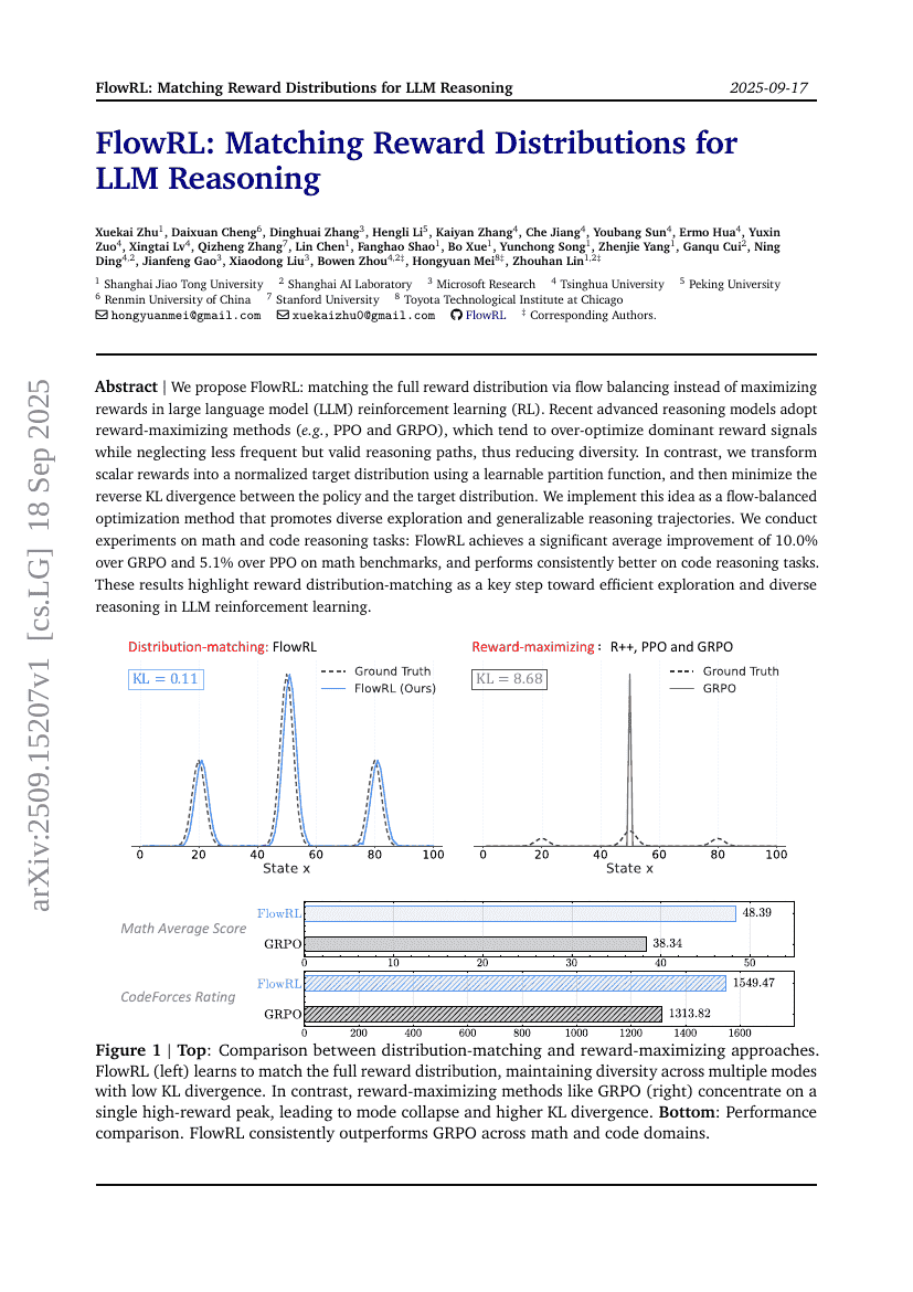 FlowRL: Matching Reward Distributions for LLM Reasoning