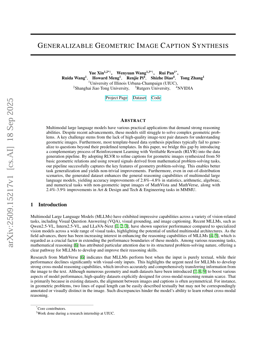 Generalizable Geometric Image Caption Synthesis