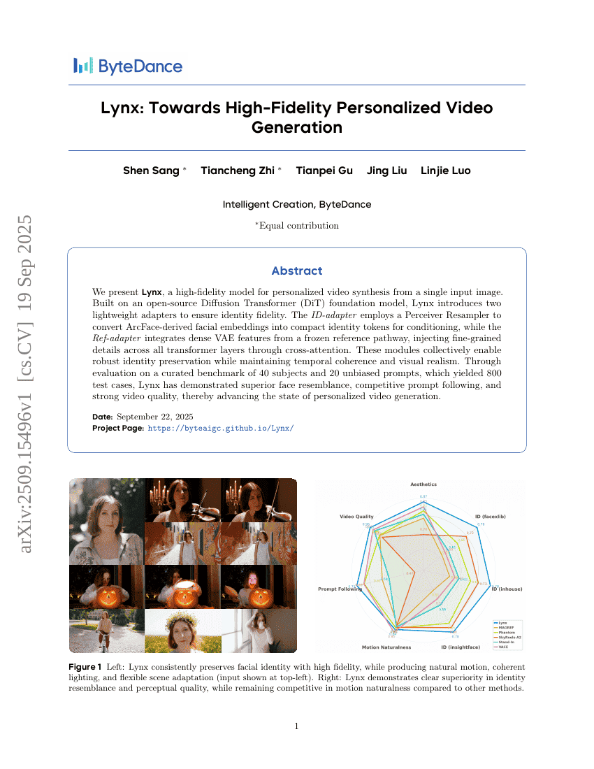 Lynx: Towards High-Fidelity Personalized Video Generation