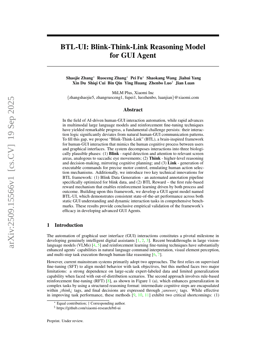BTL-UI: Blink-Think-Link Reasoning Model for GUI Agent