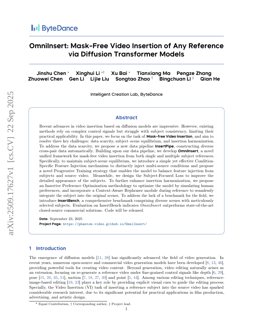 OmniInsert: Mask-Free Video Insertion of Any Reference via Diffusion
  Transformer Models