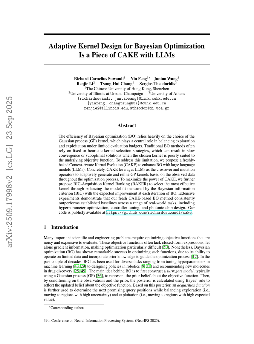 Adaptive Kernel Design für Bayesian Optimization ist ein Leichtes mit LLMs
