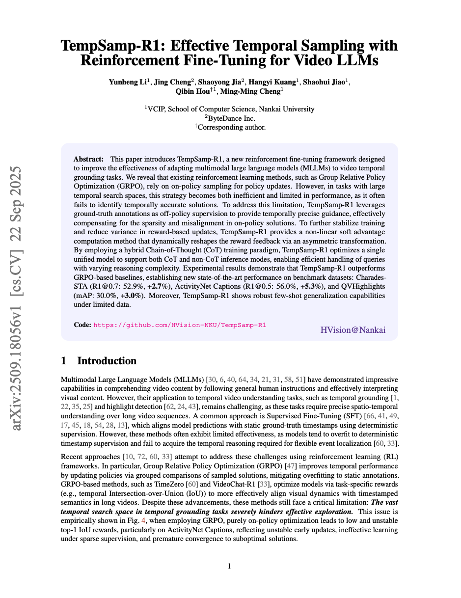 TempSamp-R1: Effective Temporal Sampling with Reinforcement Fine-Tuning
  for Video LLMs