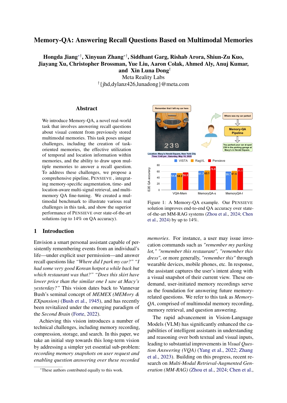 Memory-QA: Answering Recall Questions Based on Multimodal Memories