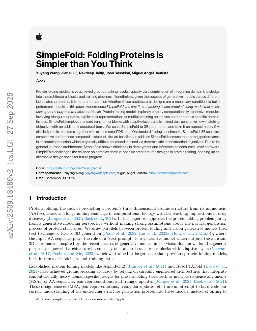 SimpleFold: Folding Proteins is Simpler than You Think