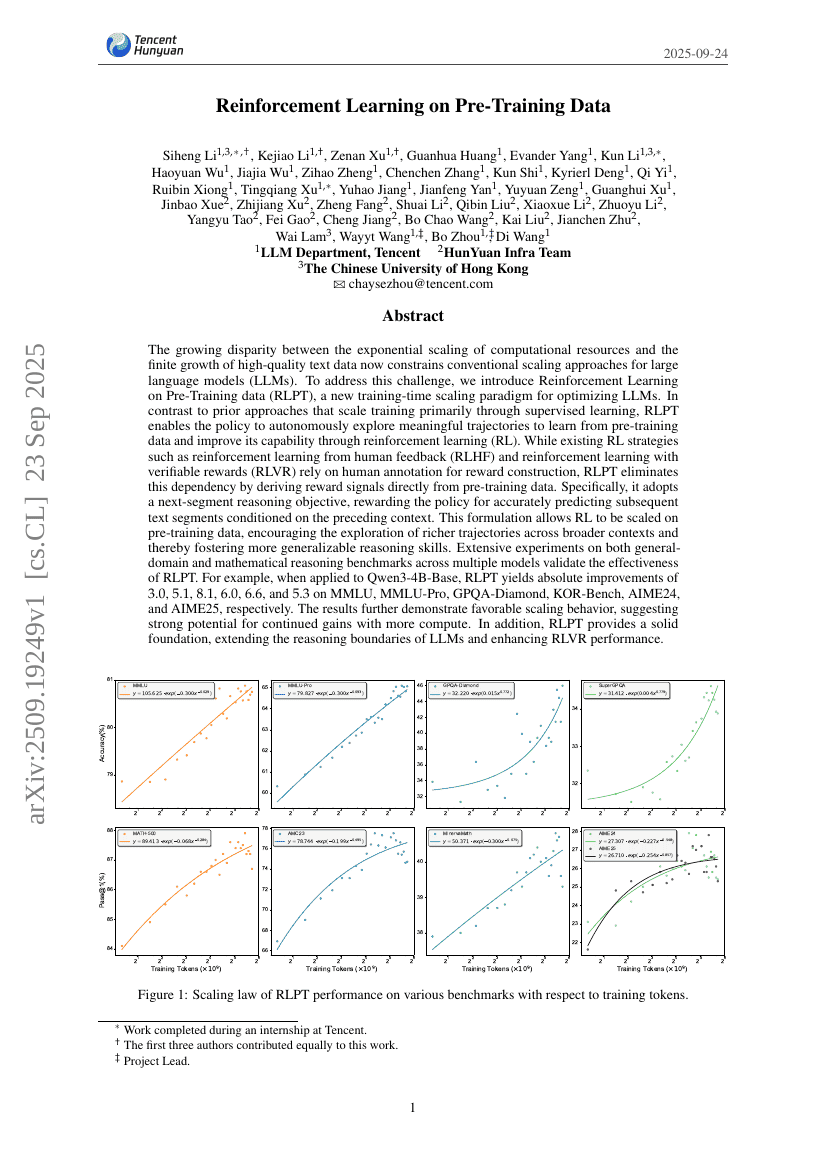 Reinforcement Learning on Pre-Training Data