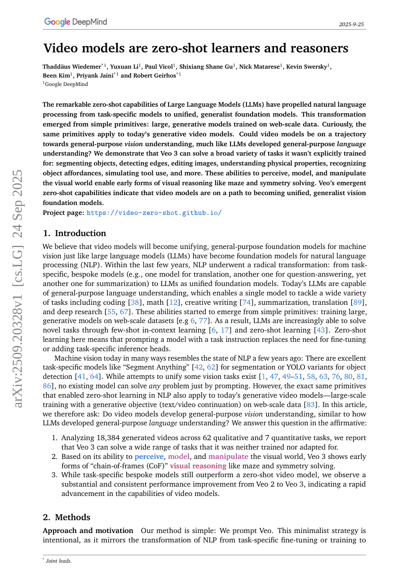 Video models are zero-shot learners and reasoners