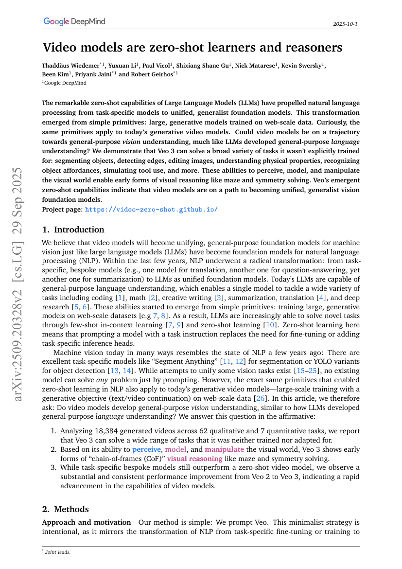 Video models are zero-shot learners and reasoners